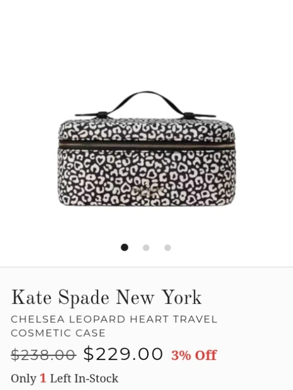 kate spade Black & White Leopard Heart Cosmetic Case